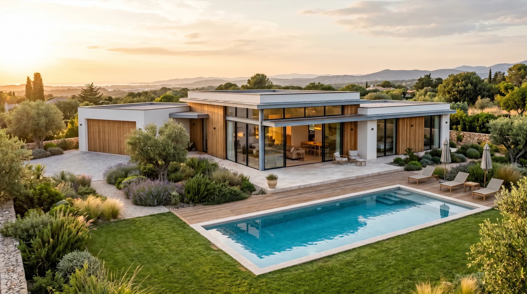 Villa Marea — render exterior contemporáneo de una sola planta