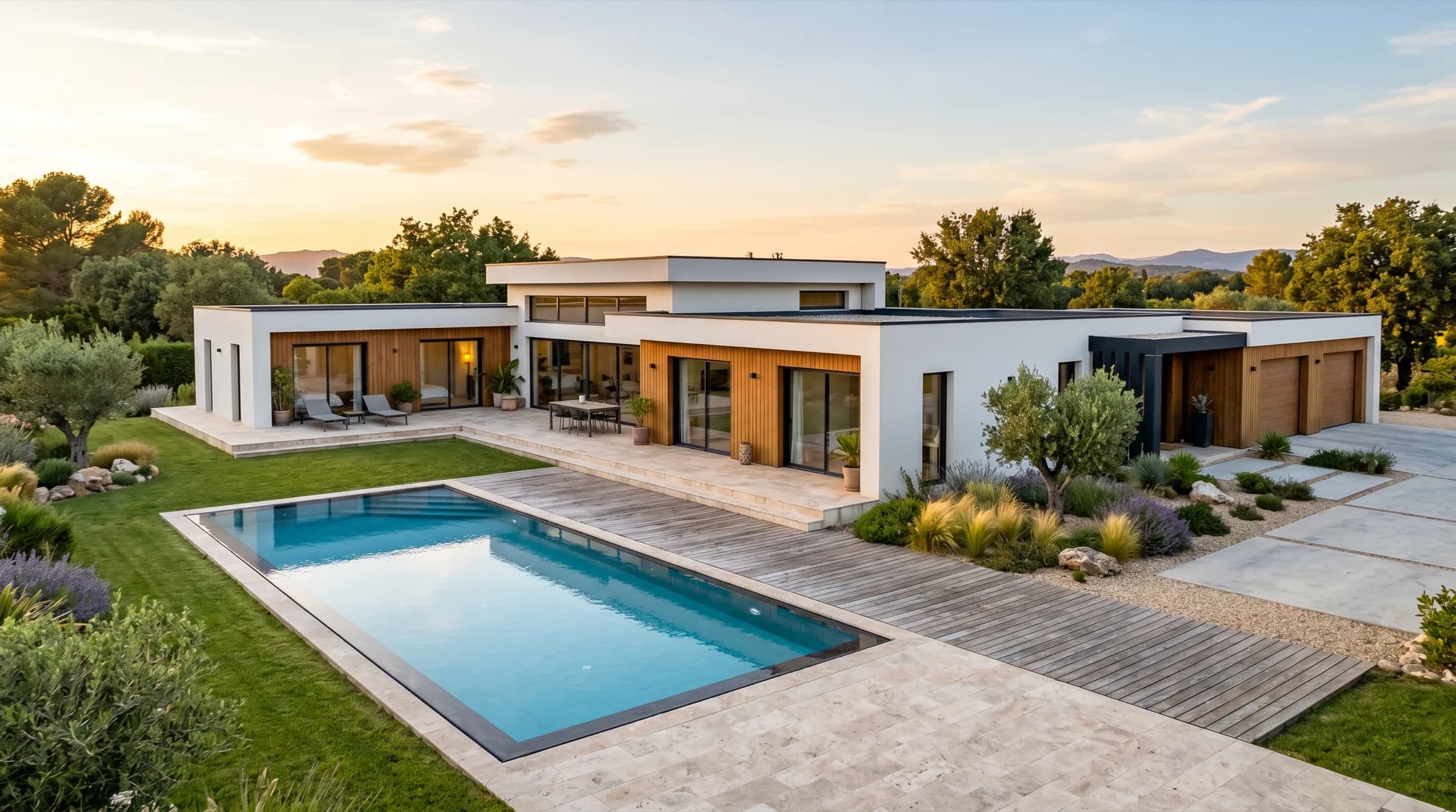 Villa Sierra — render exterior contemporáneo de una sola planta